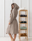 Set of linen waffle towels and robes with hoodie - Linen Couture Boutique