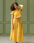 Taormina Honey Linen Crop Top and Midi Skirt Set - Linen Couture Boutique