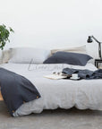 Asphalt and Light Grey double sided linen bedding set, two tones - Linen Couture