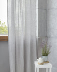 Cloudy Grey Stripe linen curtain with pleating tape and crown - Linen Couture