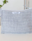 Cloudy Grey Stripe linen large makeup bag - Linen Couture