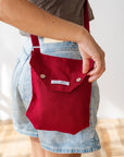 Cyclamen Red Linen Shoulder Bag with Coconut Buttons and Adjustable Strap - Linen Couture