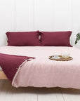 Dark Plum and Pale Pink double side linen bedding set, two tones - Linen Couture