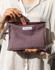 Double cloth linen large makeup bag with zipper - Linen Couture