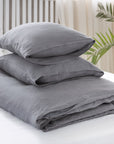 Grey linen bedding set with zipper - Linen Couture