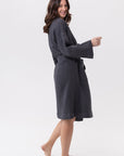 Grey linen waffle robe - Linen Couture