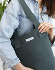 Greyish Green linen large tote bag - Linen Couture