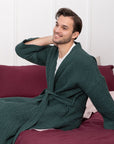 Greyish Green linen waffle robe - Linen Couture