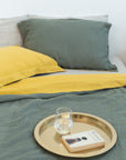 Honey and Safari Green double linen bedding set - Linen Couture