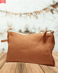 Light Chestnut linen toiletry bag - Linen Couture