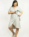 Light Grey linen wrap dress - Linen Couture