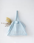 Linen beach bag with pocket and zipper in Baby Blue - Linen Couture