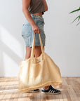 Linen beach bag with pocket and zipper in Canary Yellow - Linen Couture