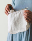 Natural and White check linen cosmetic bag - Linen Couture
