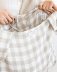 Natural and White check linen tote bag with inside pocket - Linen Couture