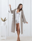 Natural and White linen waffle robe two tones - Linen Couture