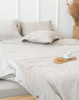 Natural Light and Striped Beige double side linen bedding set - Linen Couture