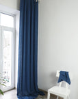 Night Blue linen curtain with tabs - Linen Couture