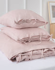 Pale Pink linen bedding set with ties - Linen Couture