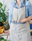 Reversible double cloth Linen Apron with Pockets - Linen Couture