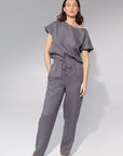 Striped Dark Grey linen / Natural Linen Pajama set / Linen loungewear / Linen sleepwear - Linen Couture