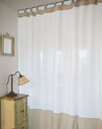 White and Pastel Plum linen curtains with tabs, two tones - Linen Couture Boutique