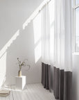 Snow White and Grey linen curtains with tape, two tones - Linen Couture Boutique