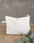White linen large makeup bag with zipper - Linen Couture Boutique