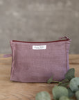 Pastel Plum linen large makeup bag with zipper - Linen Couture Boutique