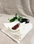 Set of White Linen Napkins with a Decorative Hem (250 gsm) - Linen Couture Boutique