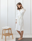 Waffle Linen Bathrobe with Hoodie in White - Linen Couture Boutique
