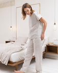 Striped Beige linen / Natural Linen Pajama set / Linen loungewear / Linen sleepwear - Linen Couture