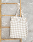 Striped Dark Grey linen weekender bag - Linen Couture