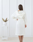 White linen robe with hoodie - Linen Couture