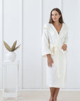 White linen robe with hoodie - Linen Couture