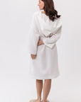 White linen waffle robe with hoodie - Linen Couture Boutique