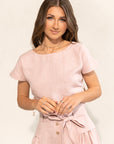 Taormina Pale Pink Linen Crop Top and Midi Skirt Set - Linen Couture Boutique