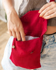 Cyclamen Red Linen Shoulder Bag with Coconut Buttons and Adjustable Strap - Linen Couture