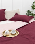Dark Plum and Pale Pink double side linen bedding set, two tones - Linen Couture