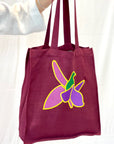 Dark Plum linen tote bag with embroidery - Linen Couture