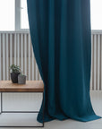 Dark Sea Blue linen curtain with blackout, tape - Linen Couture
