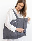 Grey linen beach bag - Linen Couture