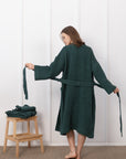 Greyish Green linen waffle robe for men - Linen Couture