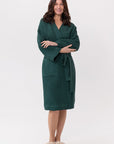 Greyish Green linen waffle robe - Linen Couture