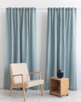 Greyish Mint linen curtain with multifunctional tape - Linen Couture