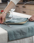 Greyish Mint linen table runner - Linen Couture