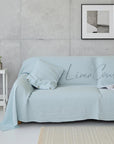 Natural Baby Blue Linen Sofa Cover: Stonewashed European Linen Slipcover