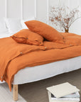 Light Chestnut linen bedding set with coconut buttons - Linen Couture
