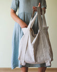 Light Grey and Grey linen canvas bag two tones - Linen Couture