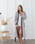 Light Grey and Grey linen waffle robe two tones - Linen Couture